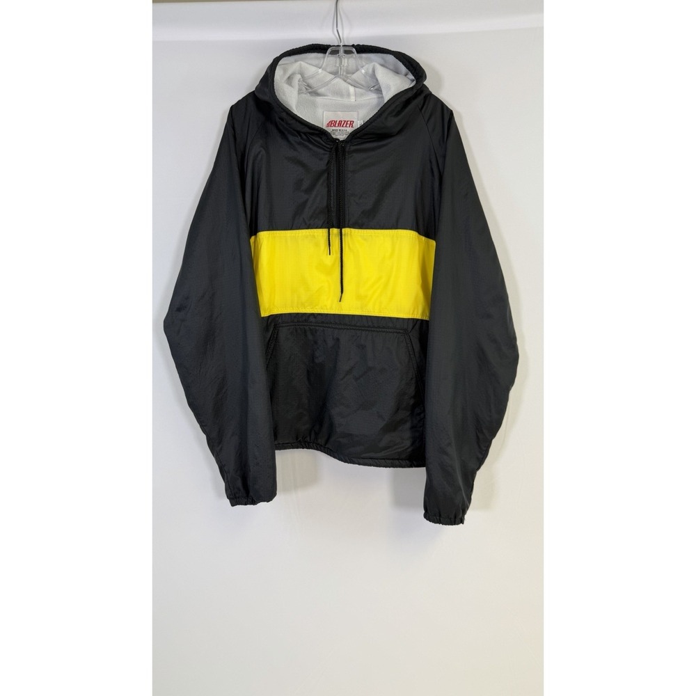 Vintage 90s Blazer Men's Black Yellow Nylon Windbreaker Jacket Hoodie Sz XL USA